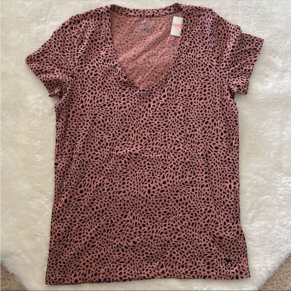 PINK Victoria's Secret Tops - Pink VS Leopard Print V Beck Neck Top